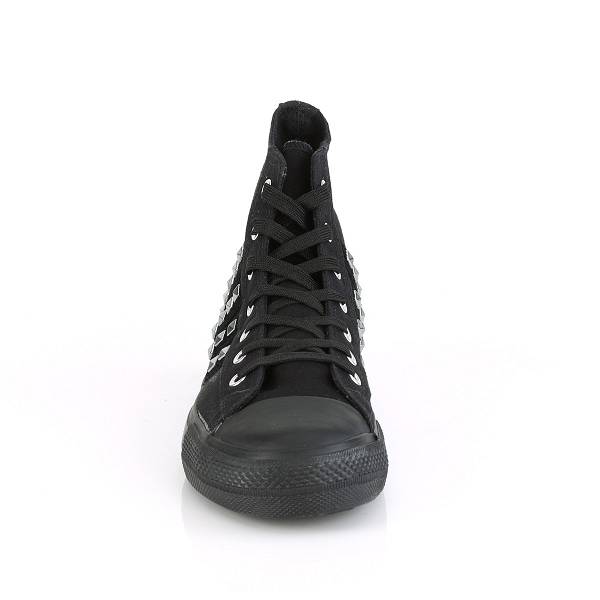 Demonia Deviant-103 Black Canvas/Suede Schuhe Damen D978-625 Gothic Hohe Sneakers Schwarz Deutschland SALE